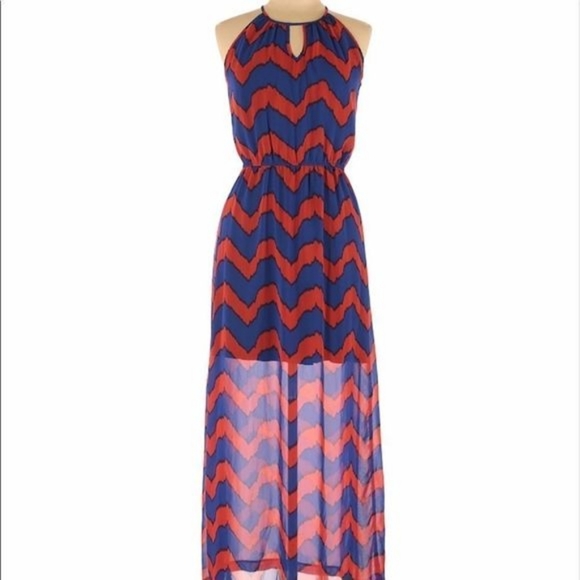 GB Gianni Bini Orange and Blue Chevron Game Day Dress - Picture 1 of 8